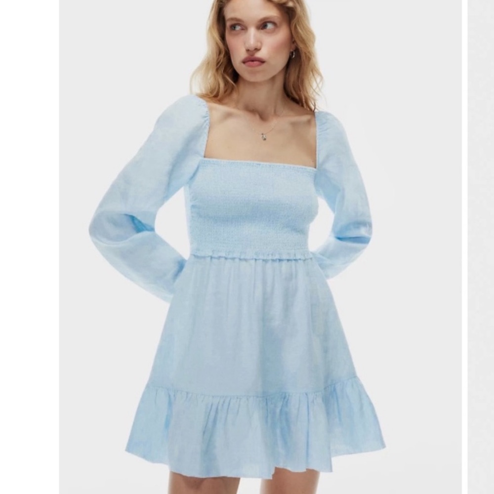 Aritzia Wilfred Blue Tempest Linen Dress Small